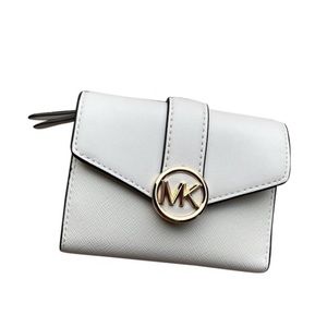 MICHAEL KORS CARMEN MEDIUM LOGO AND FAUX LEATHER WALLET OPTIC WHITE